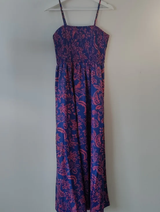 Maxi Sundress with Smocked Bust, Spaghetti Straps, Flowy A-Line Fit Size L - Picture 3 of 11